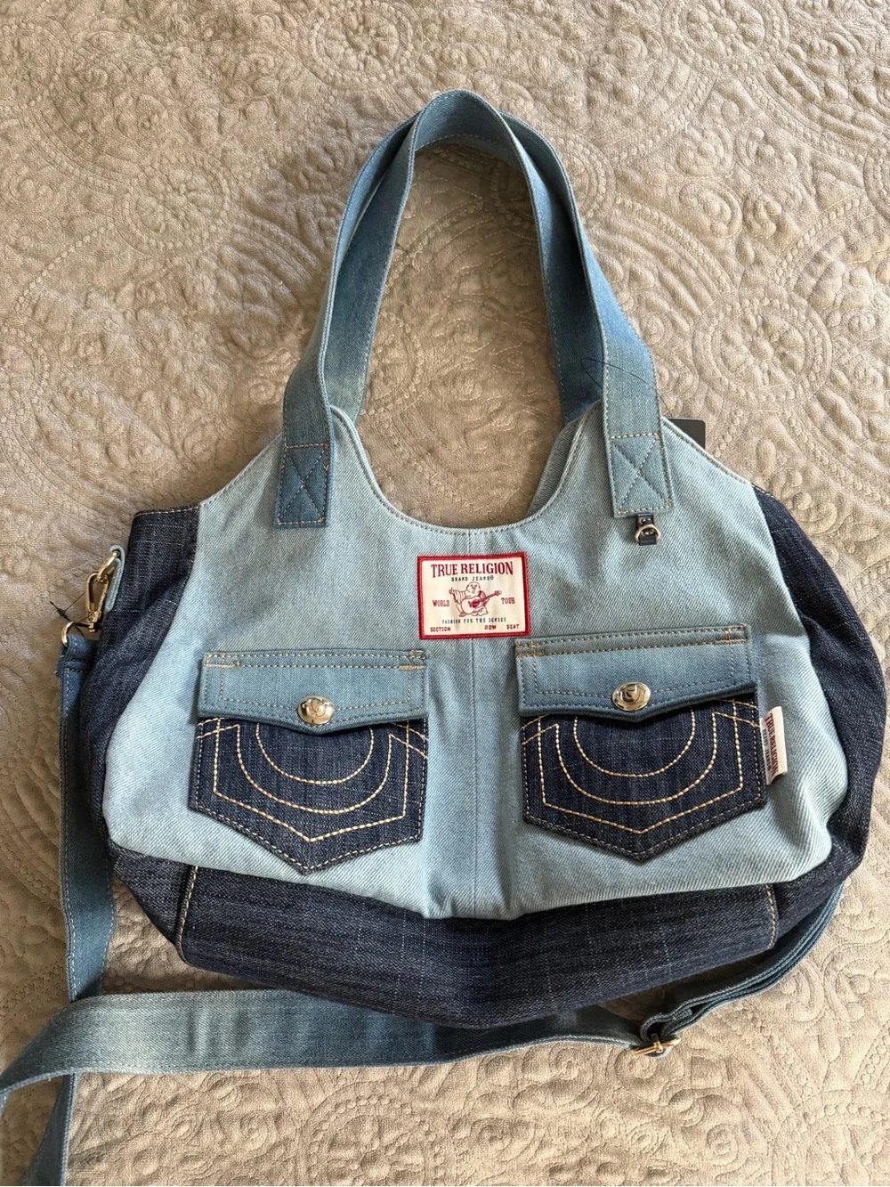 True Religion Two-Tone Blue Denim Shoulder Bag
